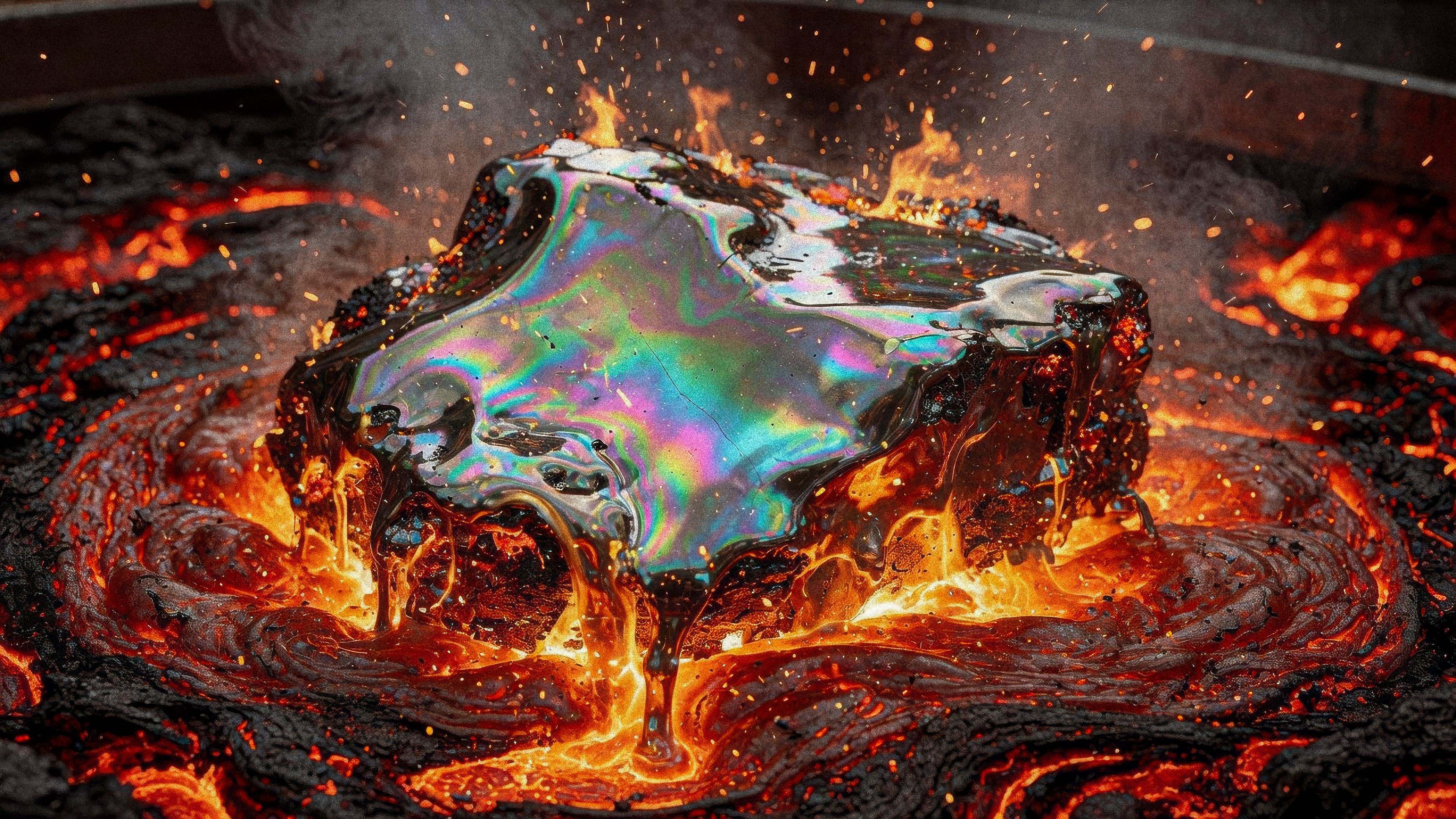 An iridescent object forged under heat