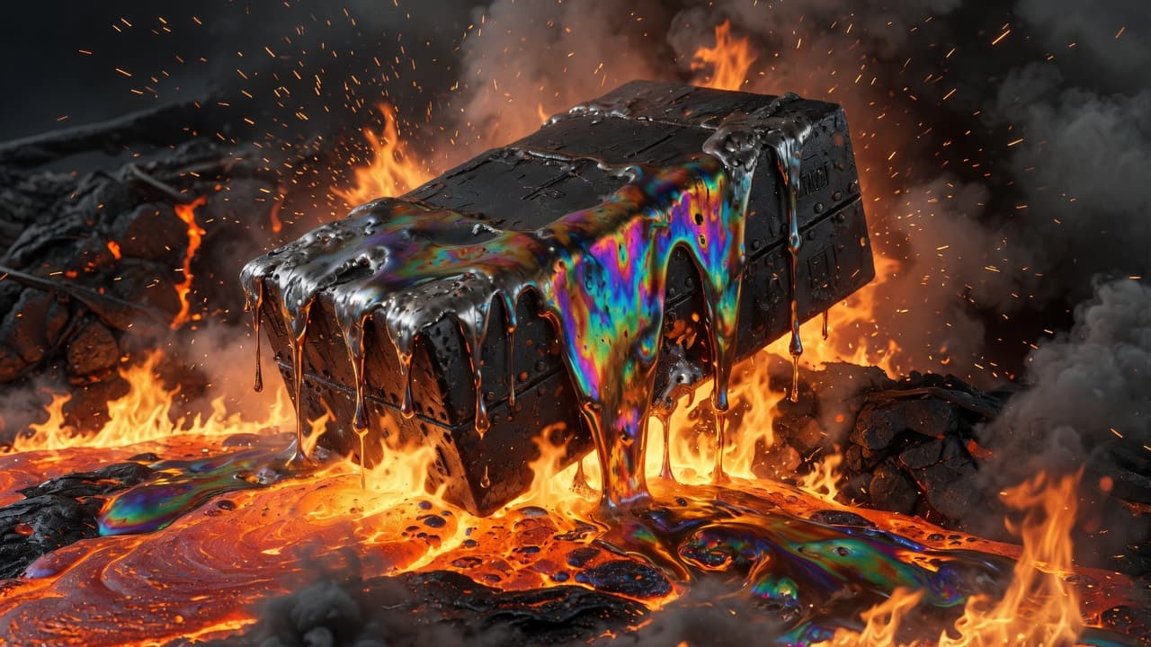 Iridescent molten material
